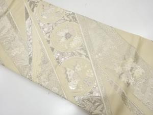 アンティーク　プラチナ箔　蝶に草花模様織り出し袋帯（材料）